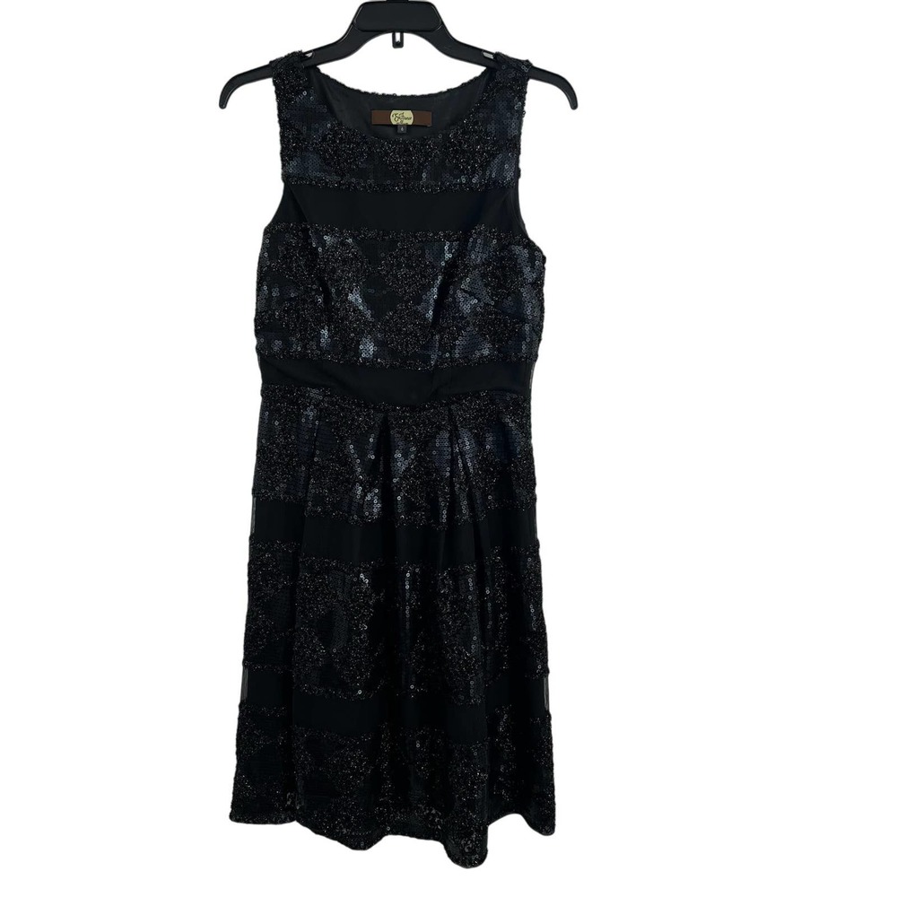 Eva Franco Black Sleeveless Sequined Dress Size 6
